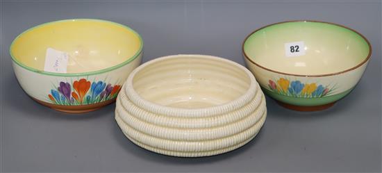 Two Clarice Cliff Crocus pattern bowls and other other, no pattern